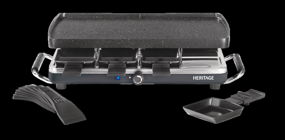 Heritage The Rock 2-in-1 Reversible, Non-Stick 8-person Raclette/Party Grill Set, Black, 18x10-in