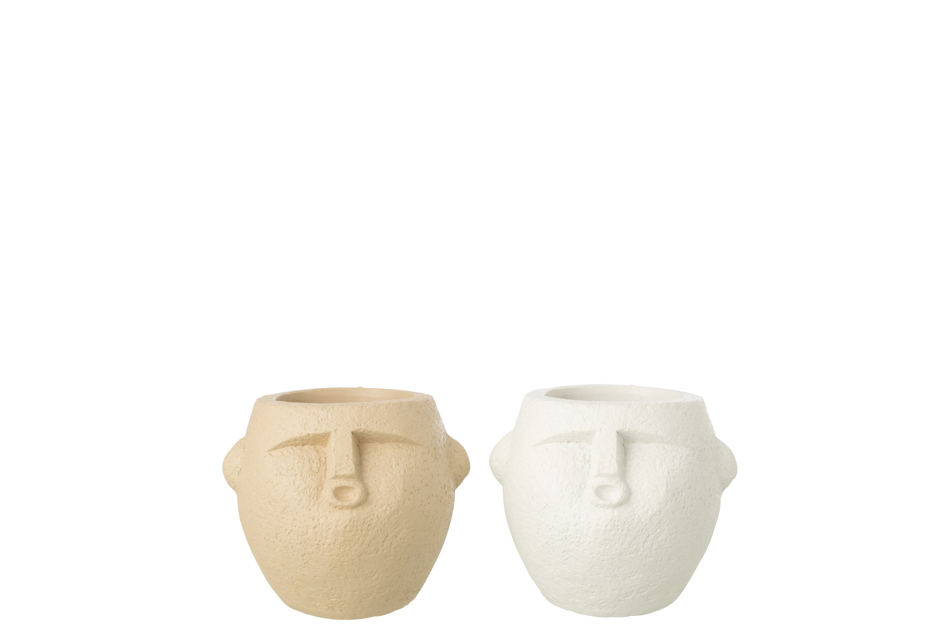 J-Line bloempot - polyresin - wit/beige - small - 2 stuks