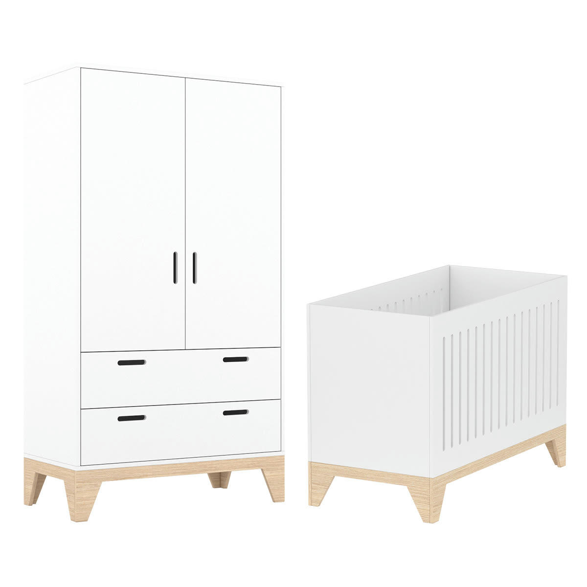 DUO - MIA - Lit évolutif 60x120 armoire blanc naturel