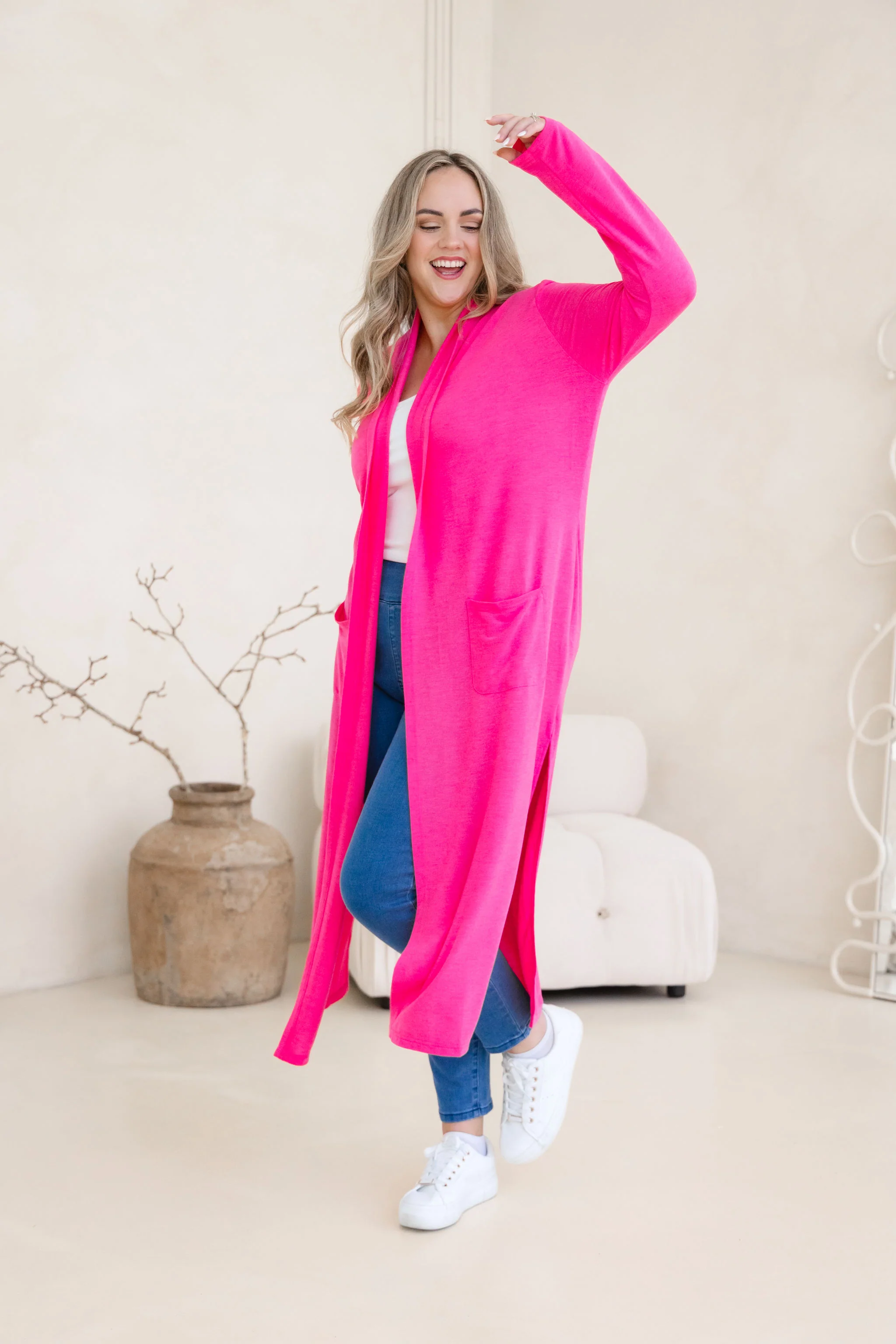 Jane Cardi Maxi Length in Hot Pink