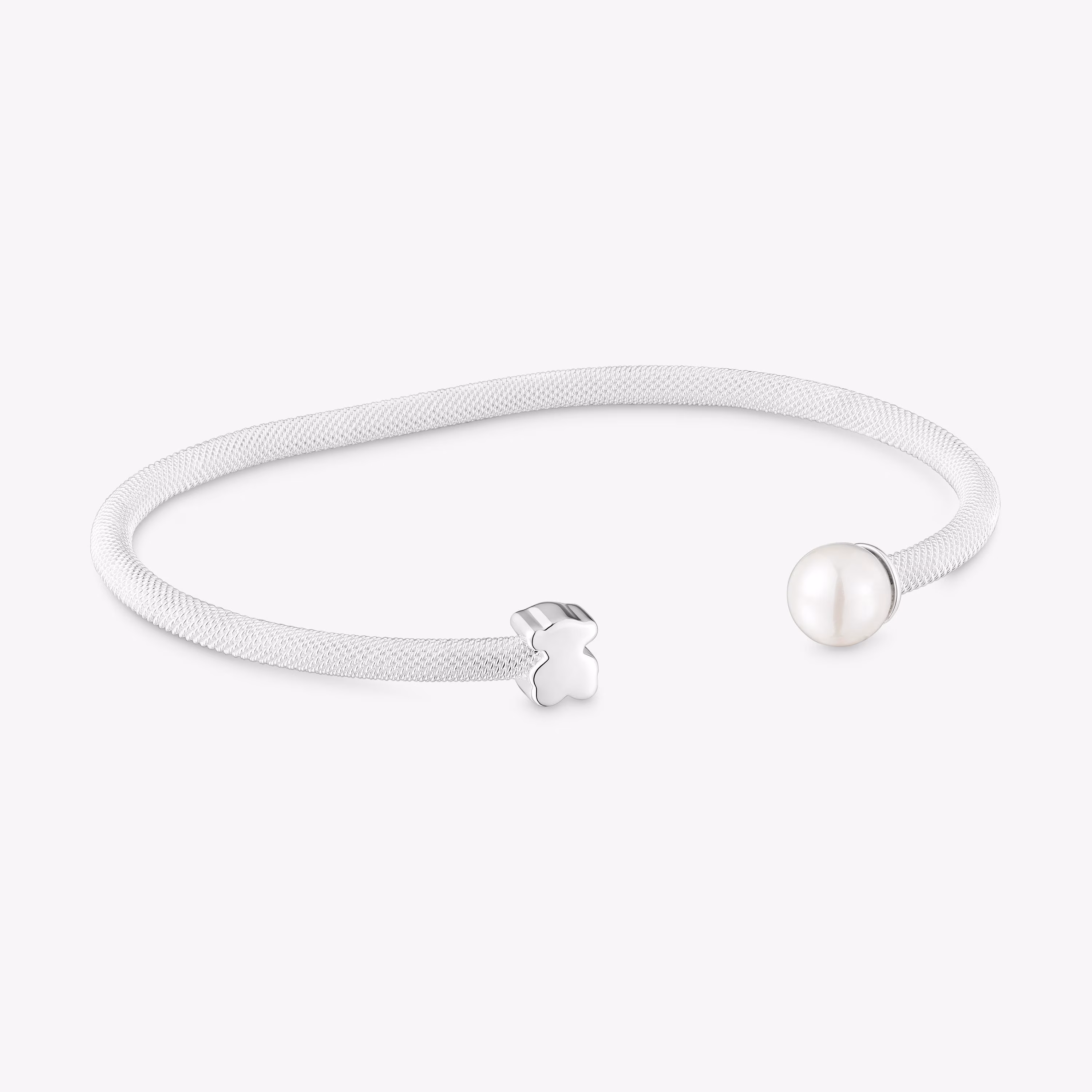 Pulsera esclava de plata y perla cultivada Icon Mesh