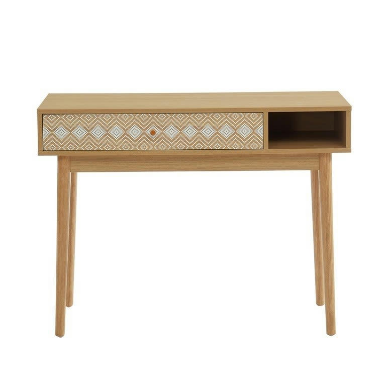 LEIKA - Console   blanc et effet bois et chêne  1 tiroir 100cm