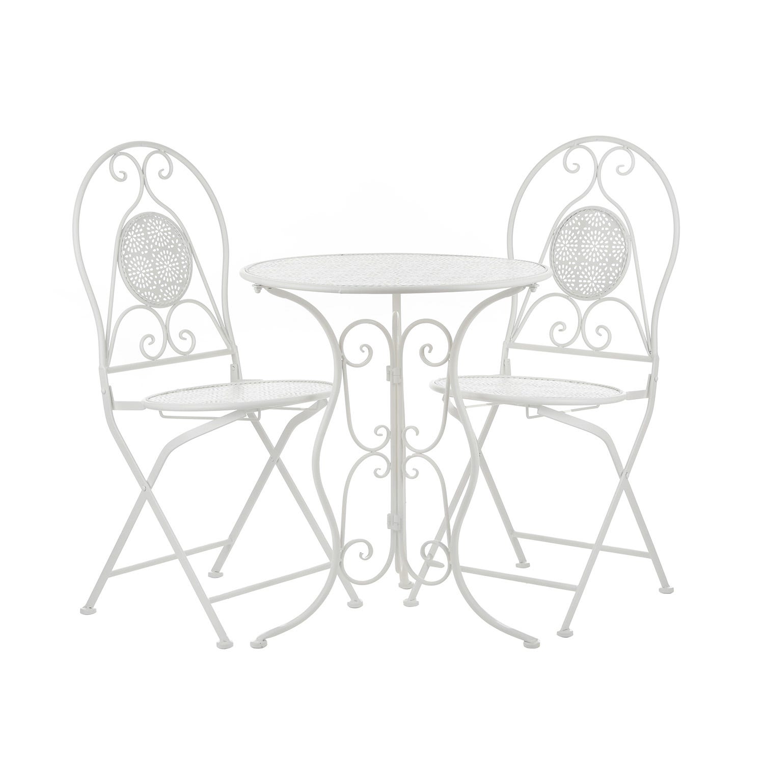 Set tavolo rotondo e sedie giardino in ferro bianco