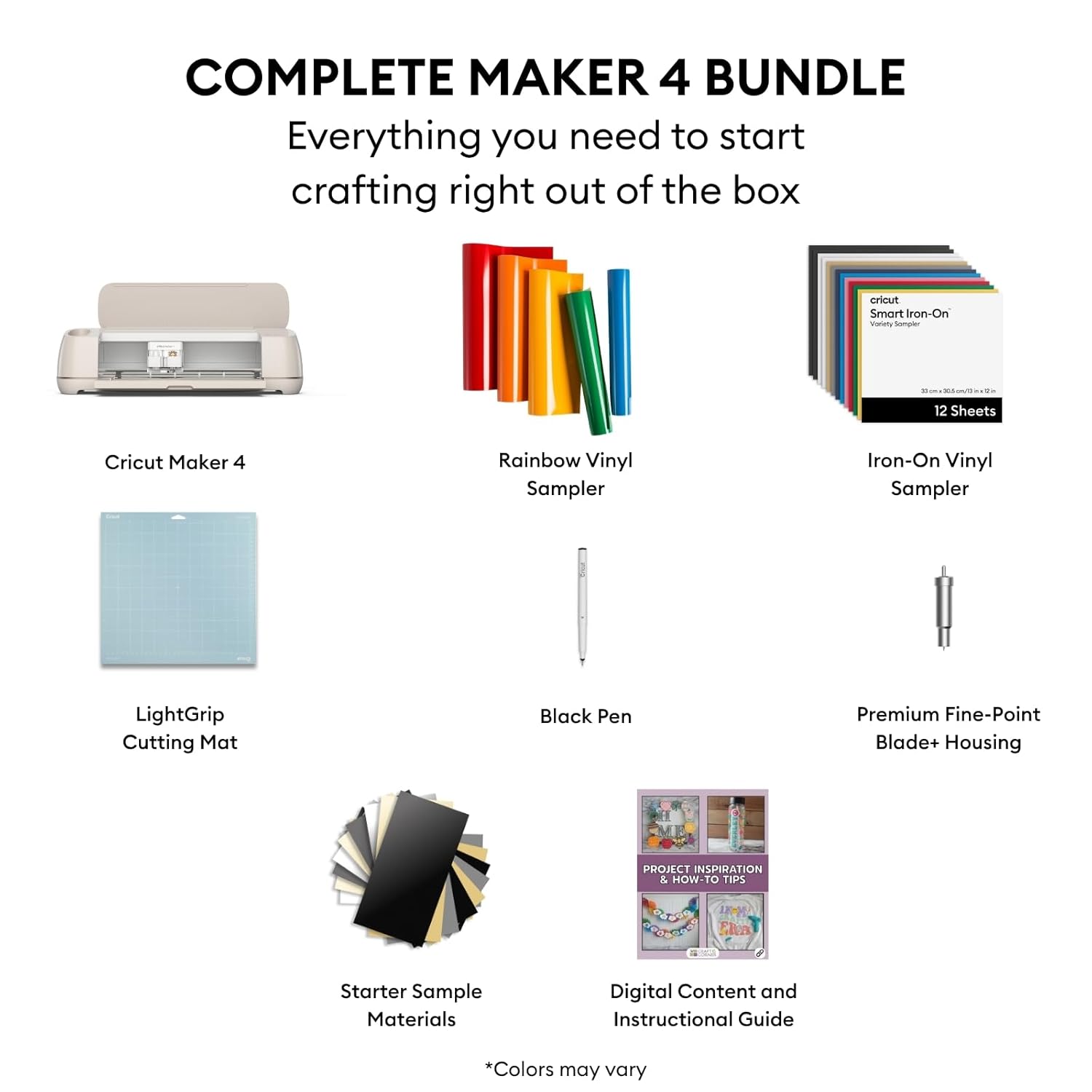 Cricut Maker 4 Starter Kit for Beginners - Smart Cutting Machine with Vinyl & Iron-On (HTV), Tools & Materials for Stickers, Shirts & DIY Crafts