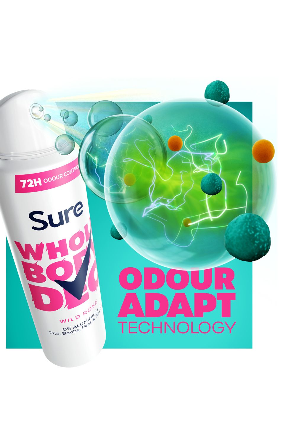 Sure Wild Rose Whole Body 'Deodorant Spray' Aluminium Free 150ml, 3pk
