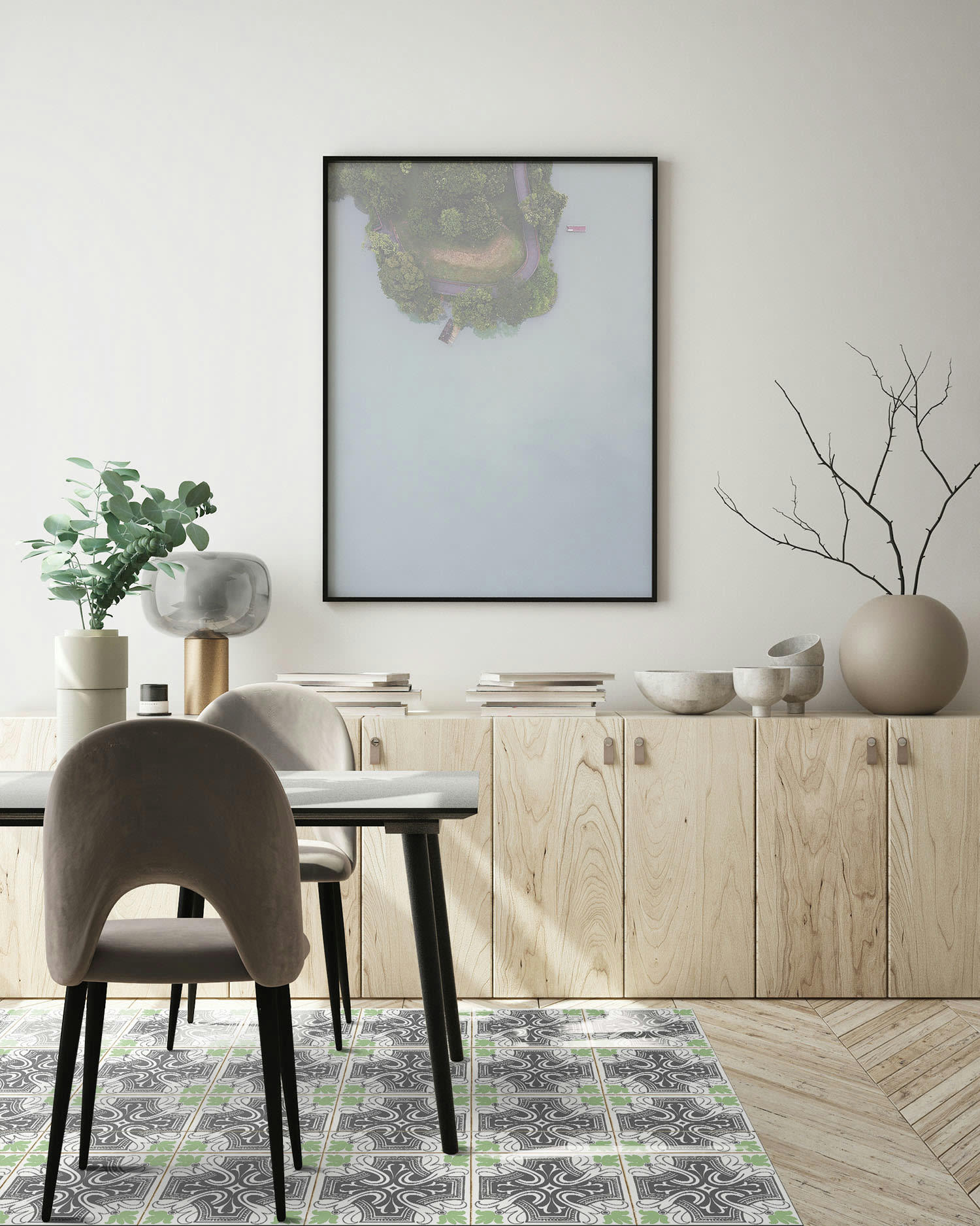 ALFOMBRAS AZULEJOS - Tapis vinyle carreaux ciments salamanque vert 300x200cm