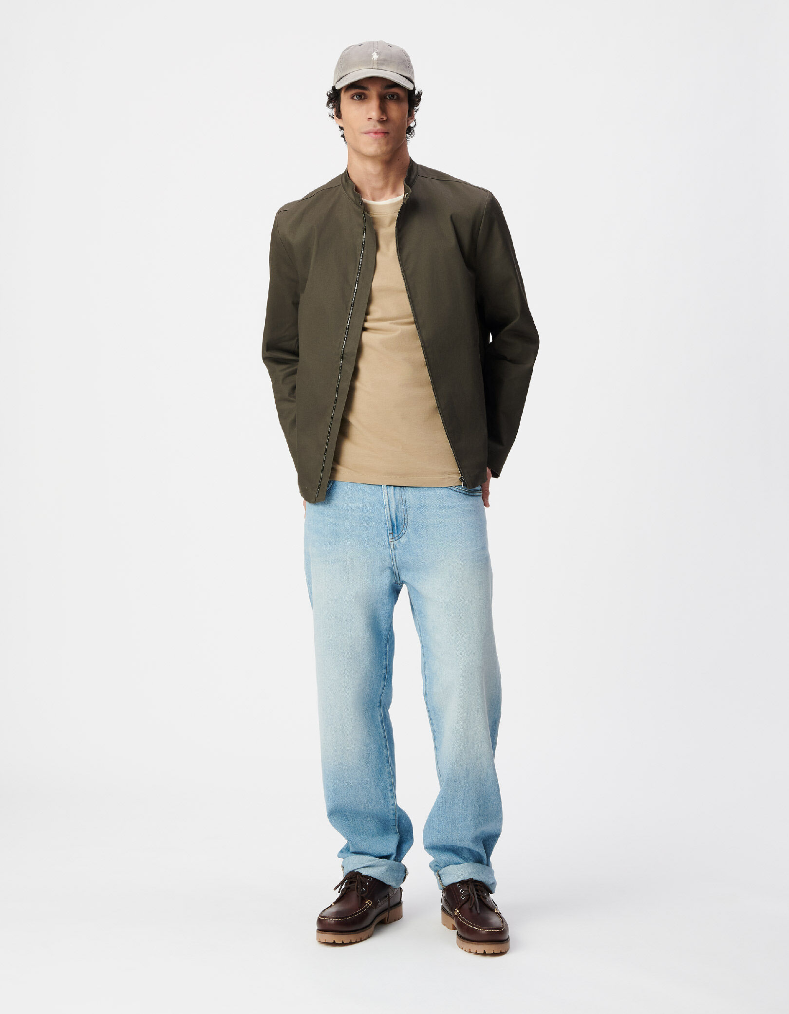 Veste kaki toile col pressionné Homme