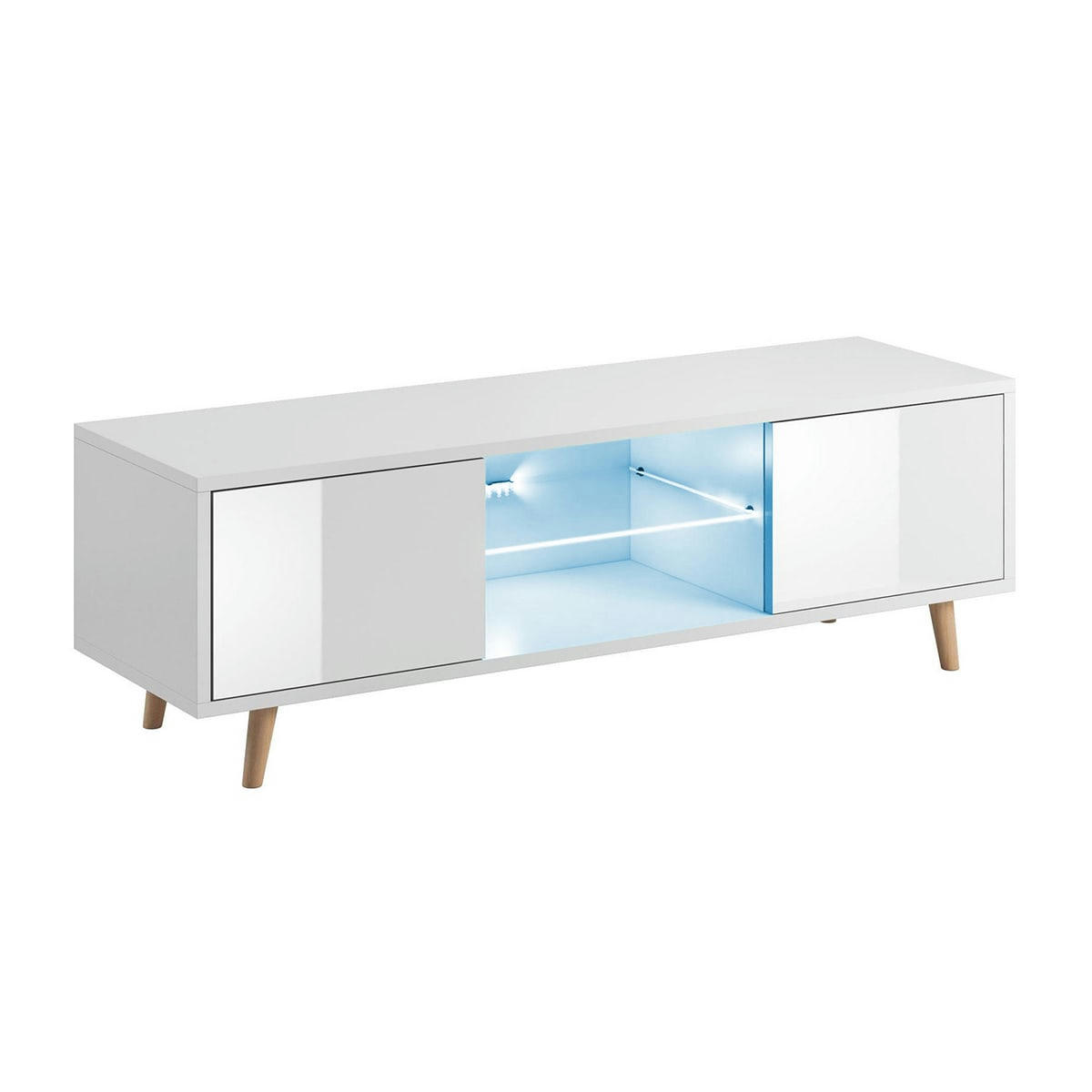- Meuble tv 2 portes 140 cm avec led blanc
