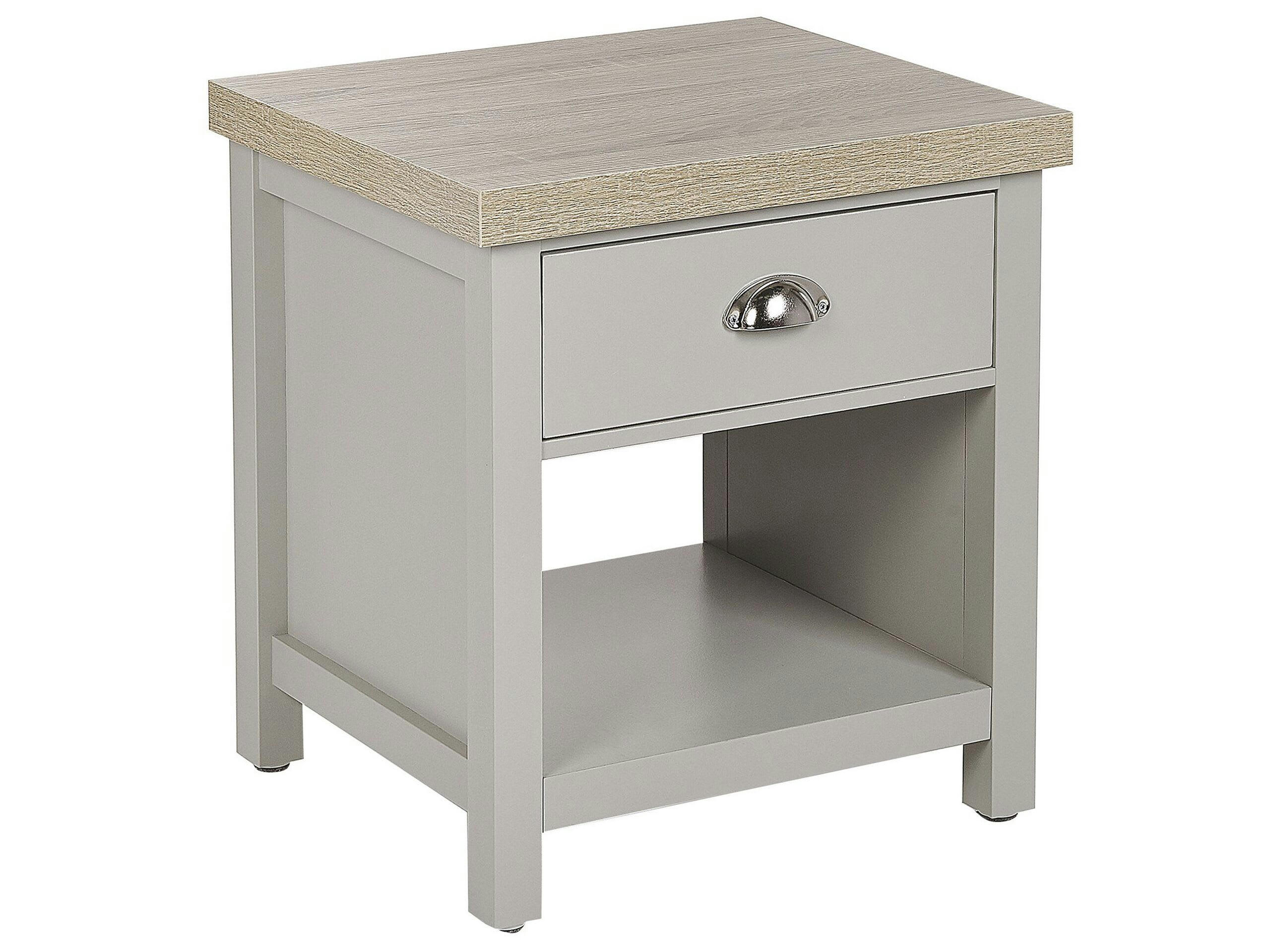 CLIO - Table de chevet avec tiroir gris et effet bois clair