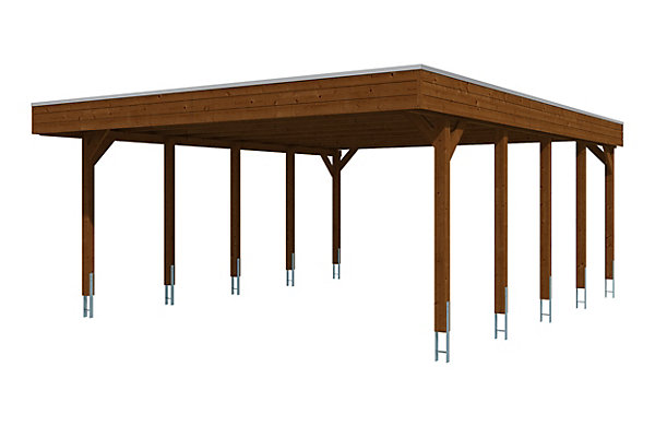 Carport SKAN HOLZ Friesland 546 x 708 cm, avec panneaux de toit en acier, noyer