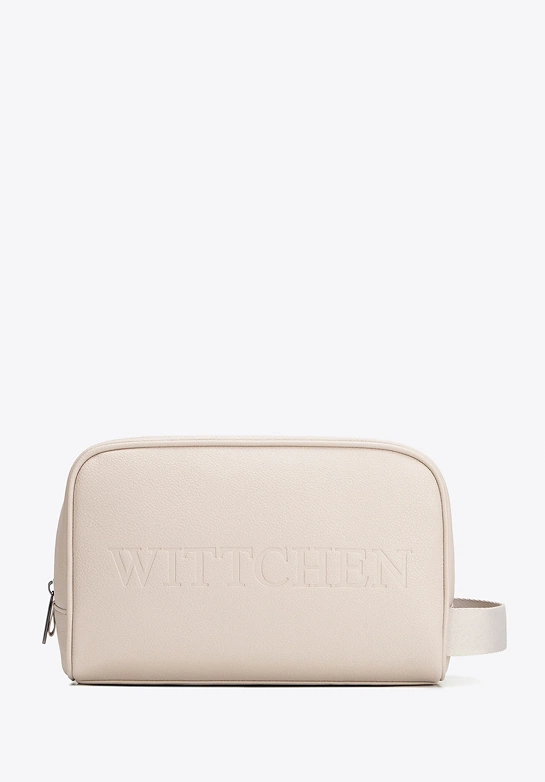 Kosmetyczka z imitacji skóry z logo kremowa