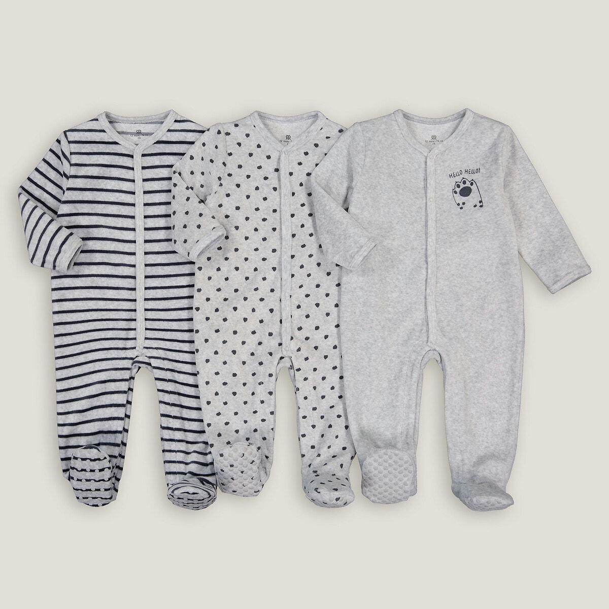 Lot de 3 pyjamas 1 pièce naissance en velours