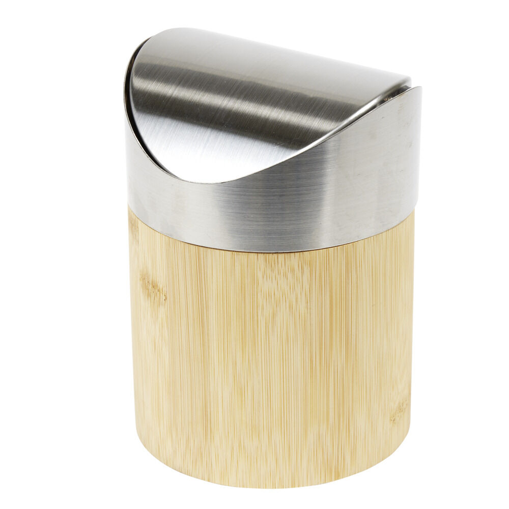 Poubelle de table en bambou et métal Ø12xH16,5cm