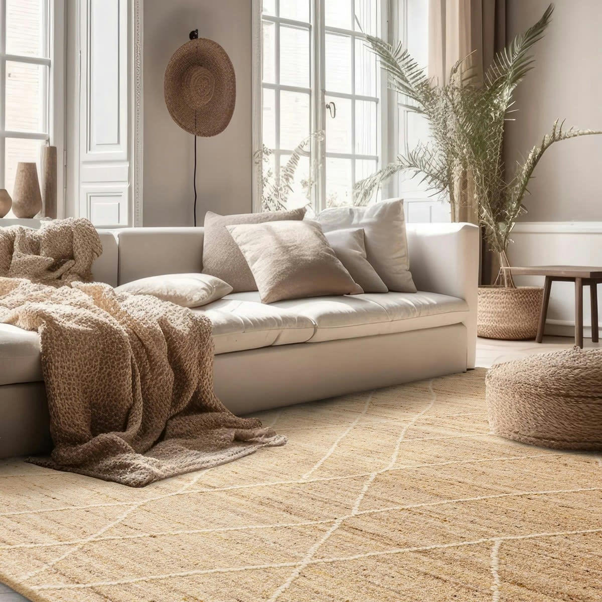 YANA - Tapis de salon en laine beige 200x290 cm