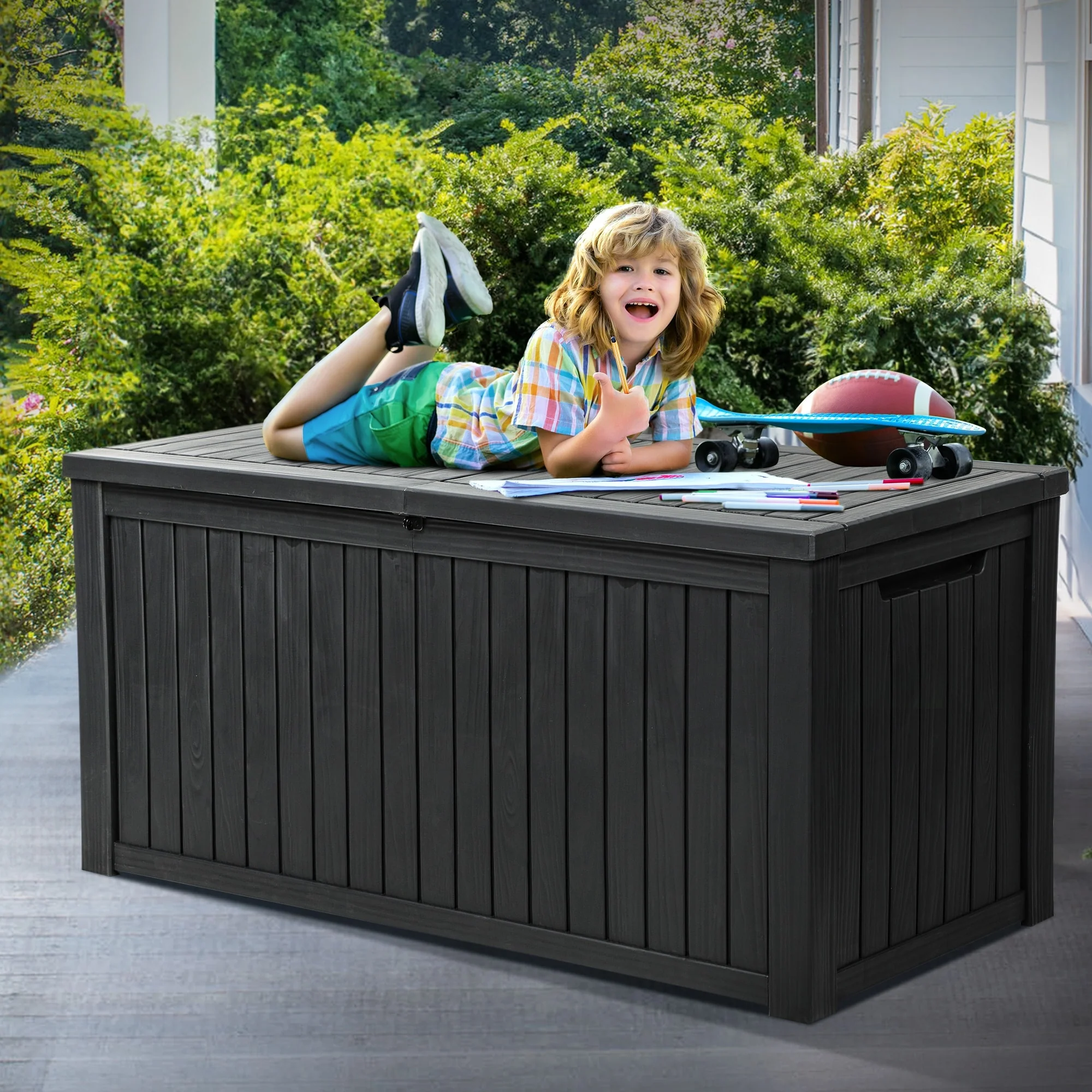 Moasis 180 Gallon Water Resistant Resin Lockable Deck Box