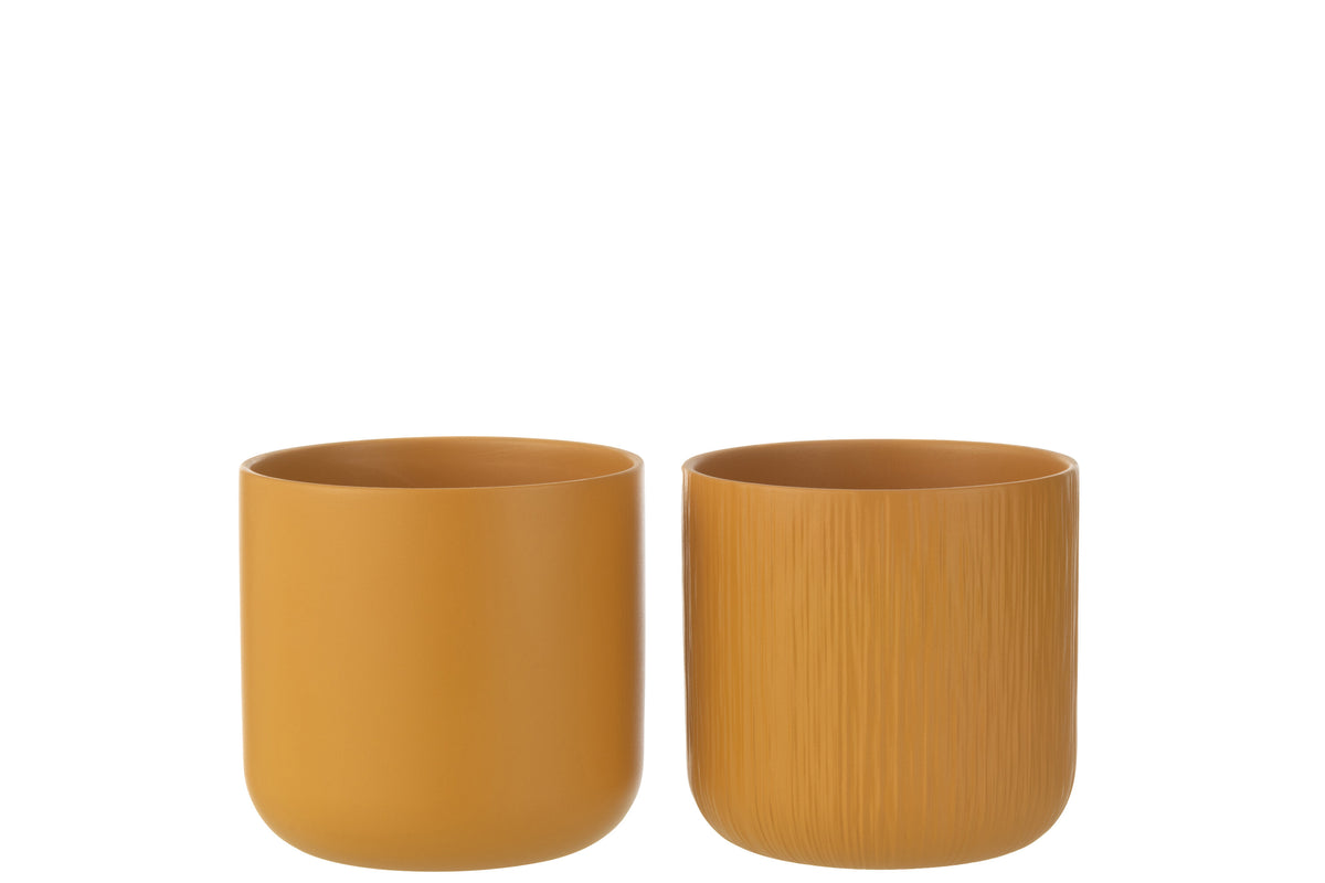J-Line bloempot Gen - keramiek - oker - large - 2 stuks - Ø 18.5 cm