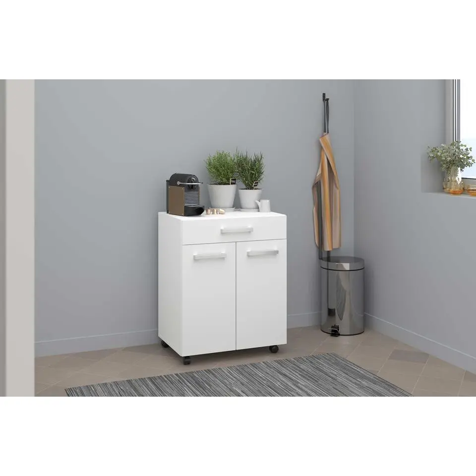 Keukenkastje Unya met wieltjes - 2 deuren & 1 lade - wit
