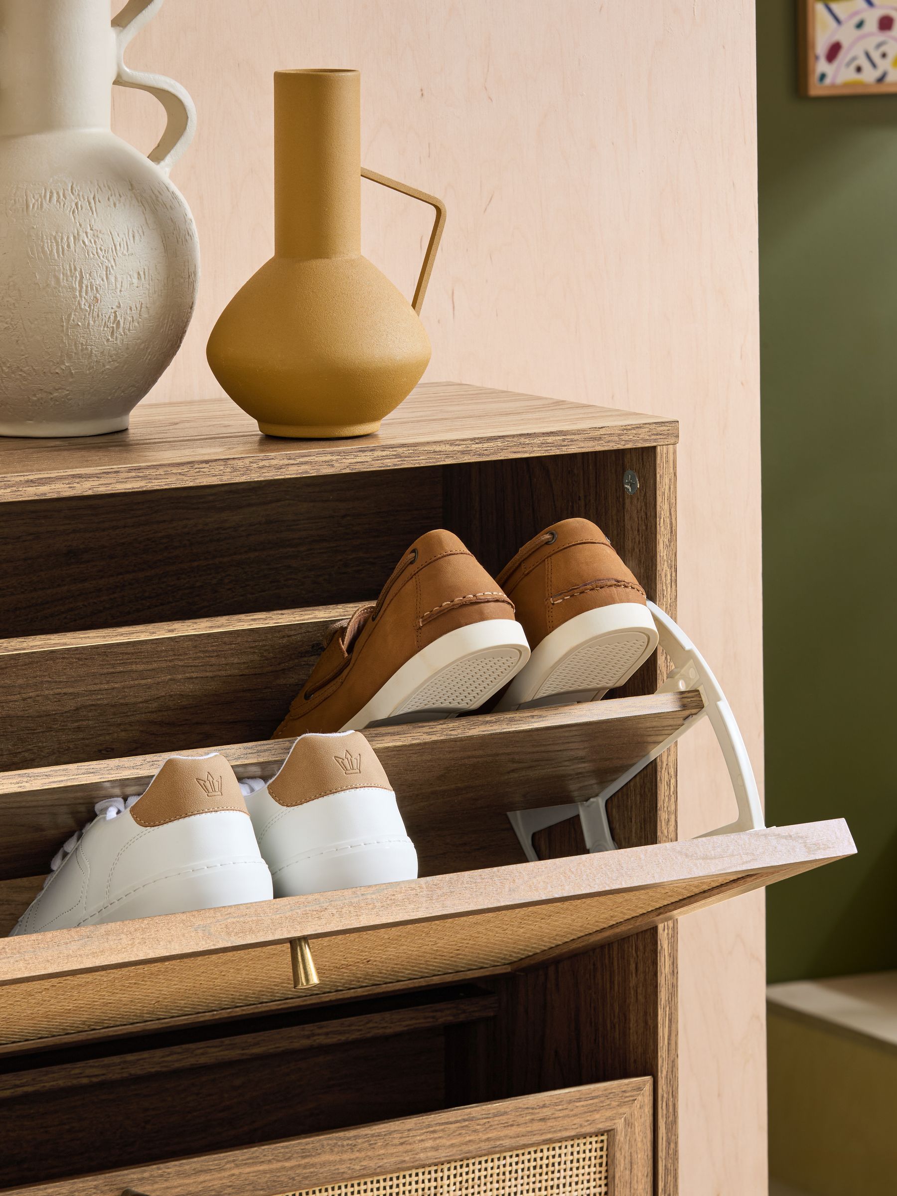 Pavia Rattan Shoe Storage in Oak Effect