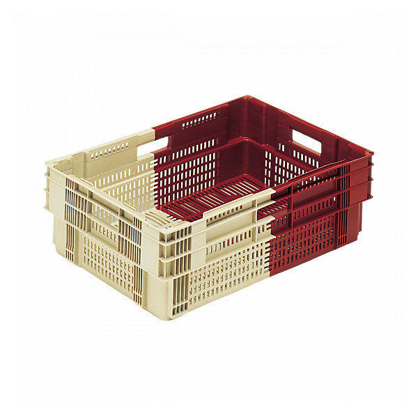 Caisse ajourée empilable emboitable 600 x 400 x 191 mm bicolore 35 L - bordeaux/ivoire