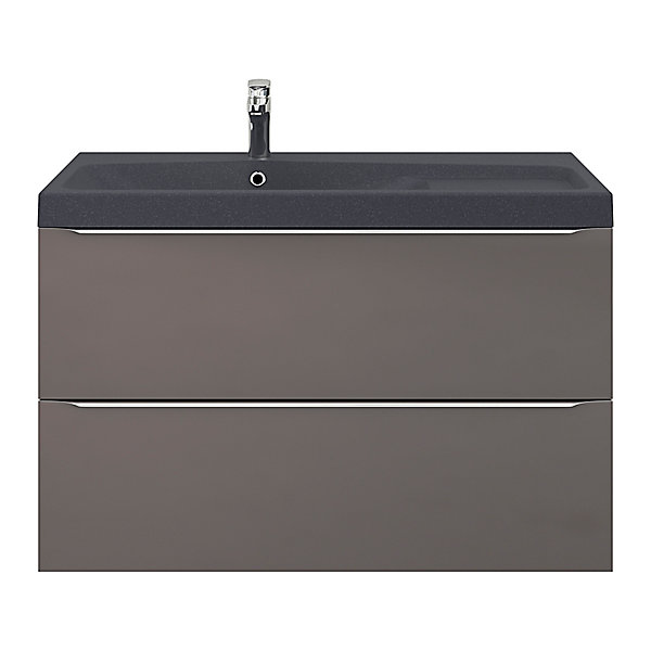 Meuble vasque suspendu gris l.100 cm Imandra   plan vasque noir résine Mila, GoodHome