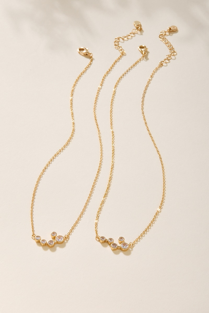Sisters Bezel Cluster Pendant Necklace Set