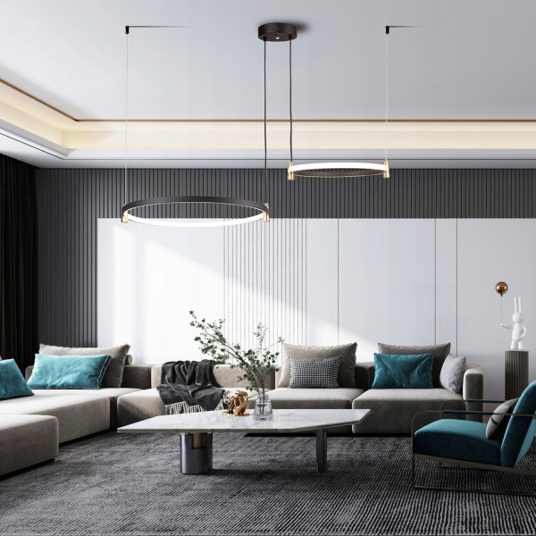 Lampa Wisząca Żyrandol 2 Ringi LED ring Salon Czarna Pilot