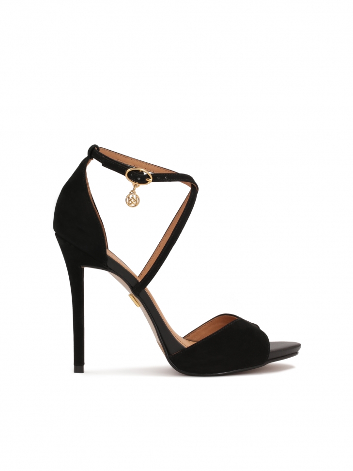 Black nubuck sandals with crisscrossing straps