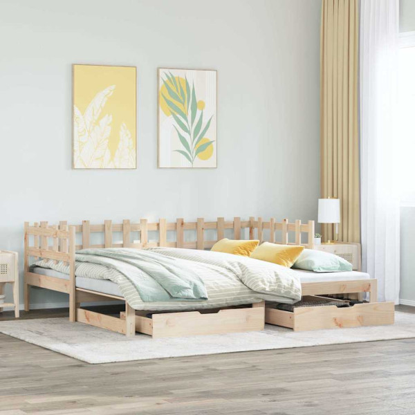 Sofa Rozsuwana Łóżko Drewniane Rama Łóżka z Szufladami Brązowa 80x200 cm