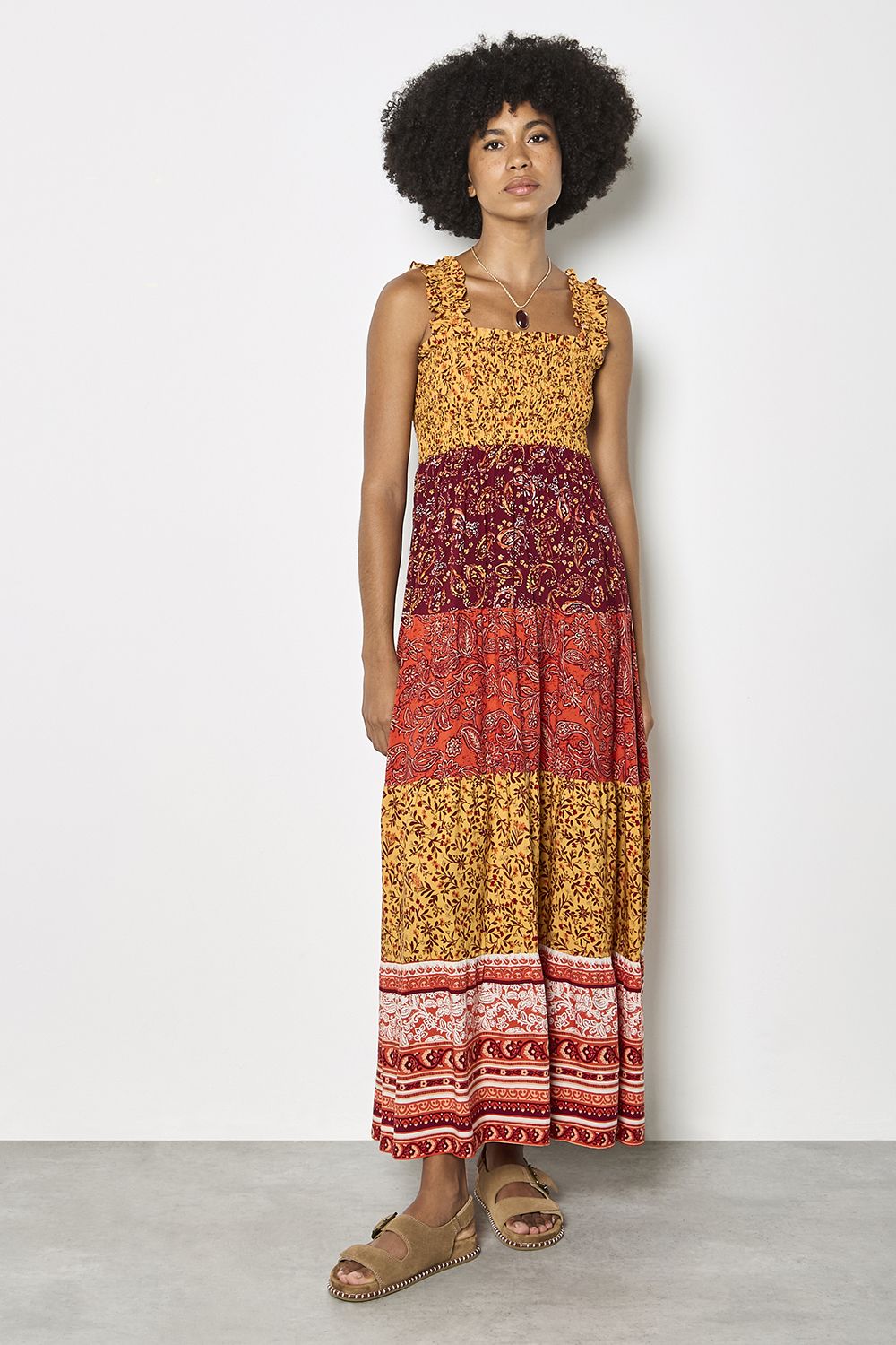 Apricot Patchwork Floral Paisley Maxi Dress