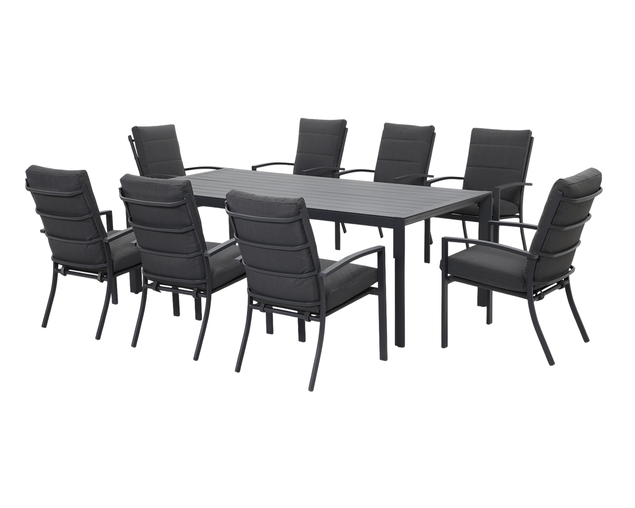 Jette 8 Seater Dining Setting Bundle - Gunmetal Grey
