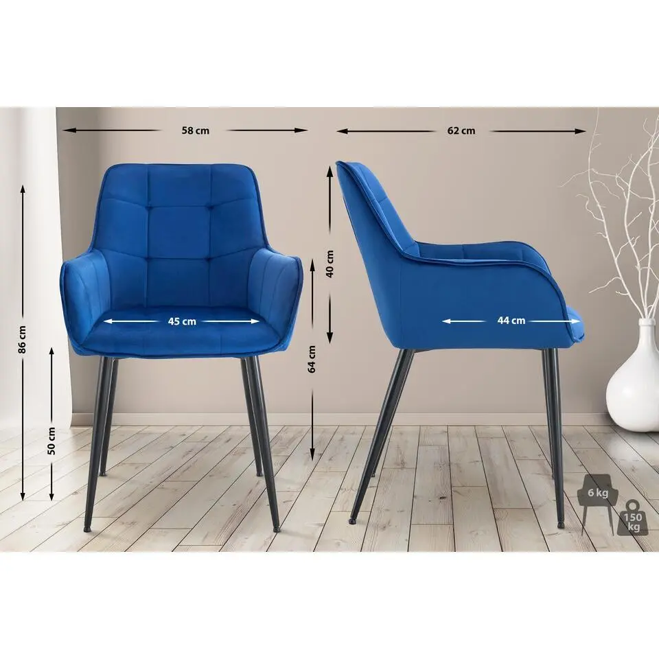 CLP Eetkamerstoel Ferndale zwart Frame - Kunststof - donkerblauw