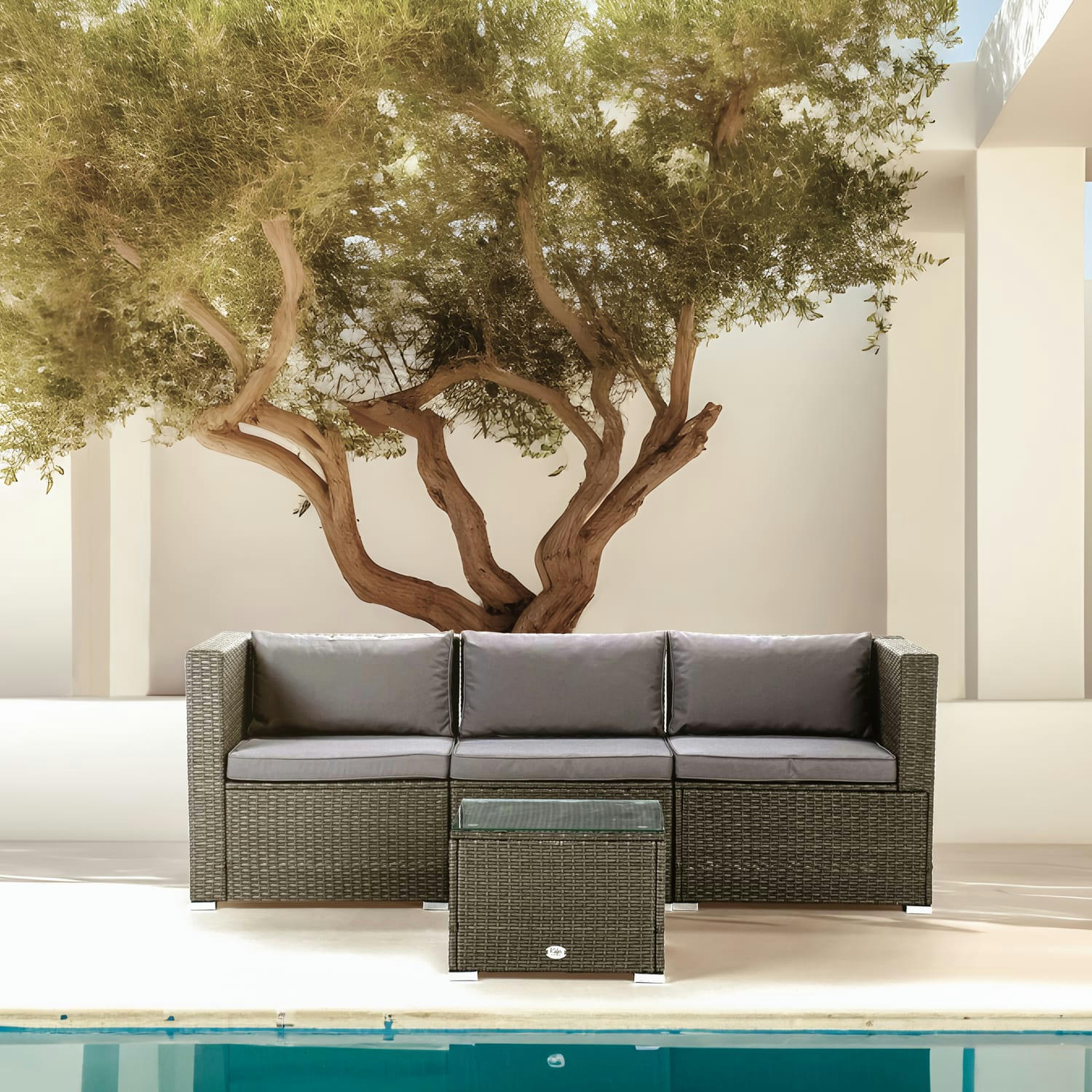 BAHAMAS - Ensemble de canapé de jardin gris 3 places