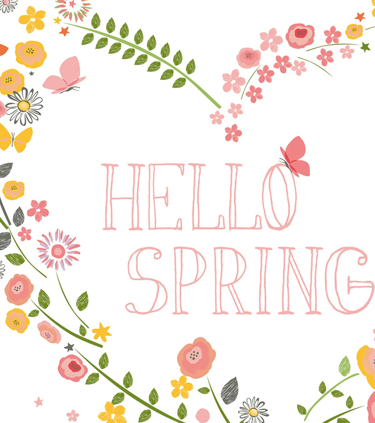 HELLO SPRING - Affiche fleurs et papillons en Papier Multicolore