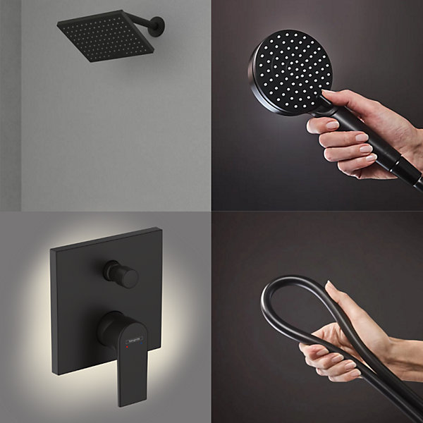 Colonne de douche encastrée mécanique HANSGROHE Vernis Shape Douche de tête Vernis Shape Flexible Isiflex Douchette Vernis noir