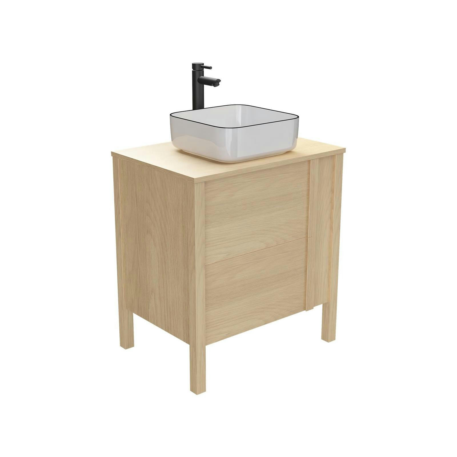 NESTO - Meuble simple vasque 70cm chêne  porte lisse + vasque + robinet