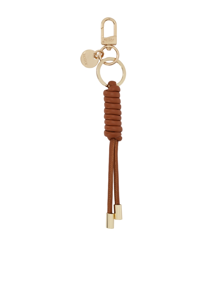 Light brown leather key ring with elegant gold details