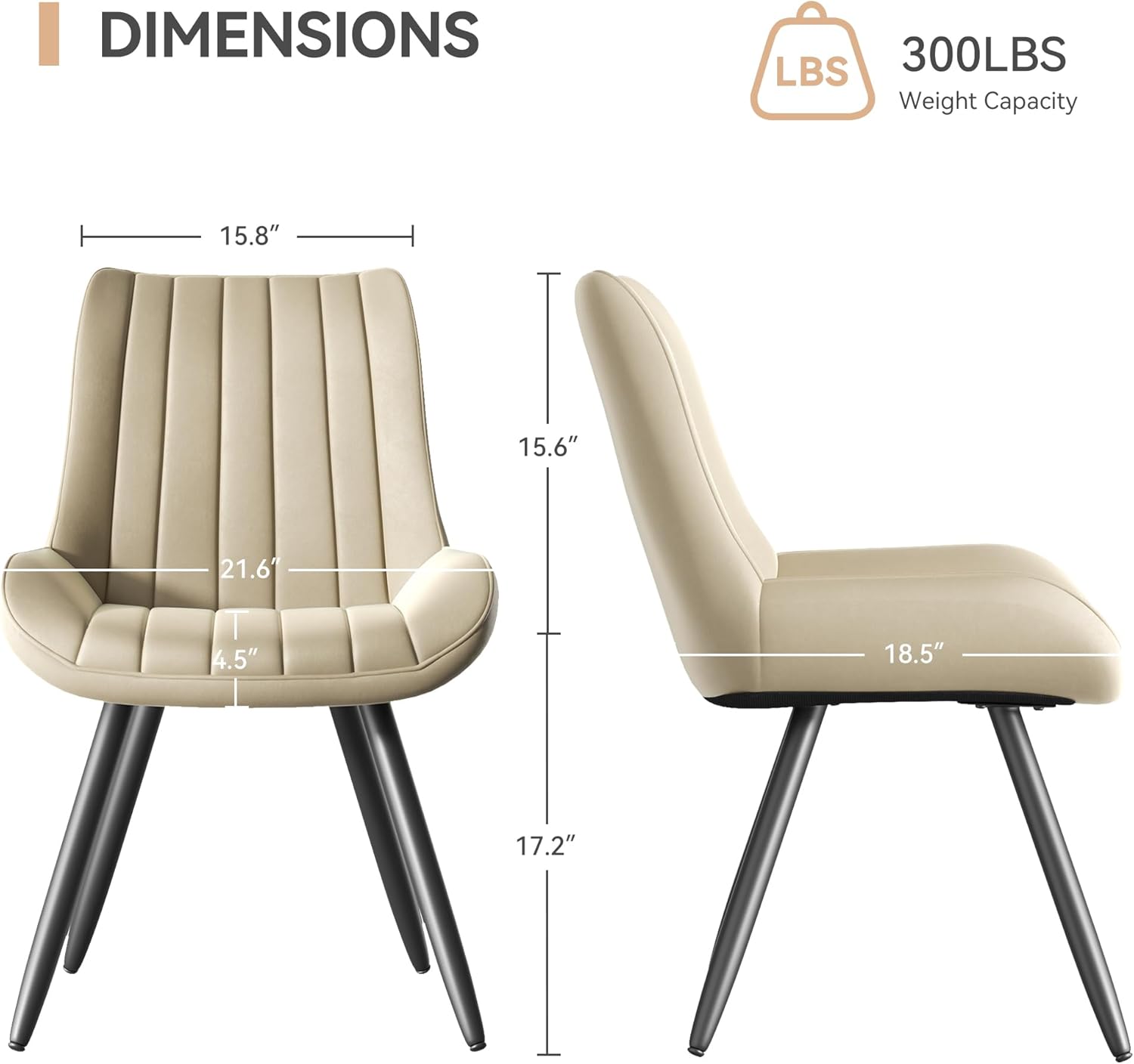 Mid Century Modern Dining Chairs Set of 4, Soft Cushion Upholstered Fabric Kitchen Chairs, Dark Beige