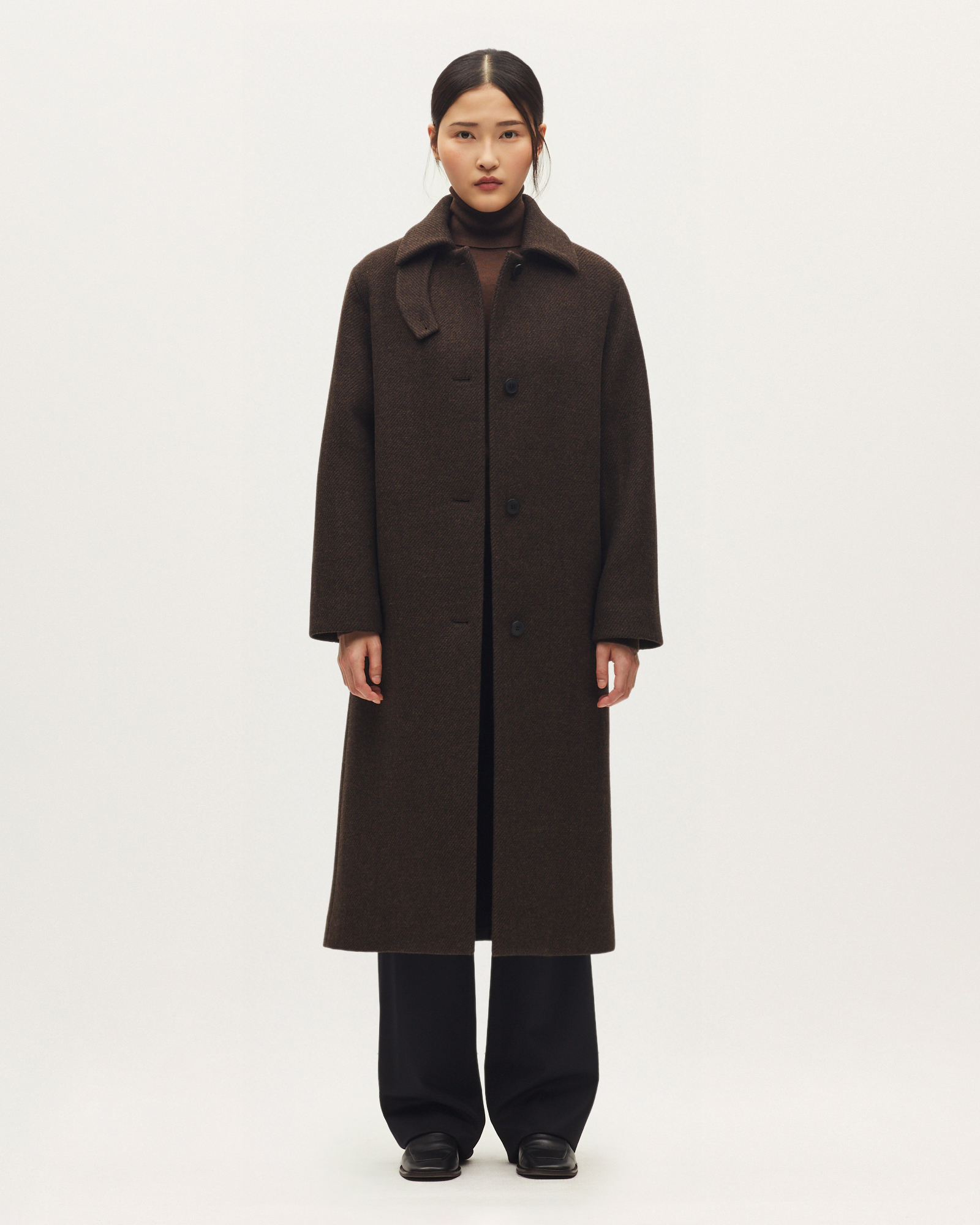 Manteau droit long en laine melangée