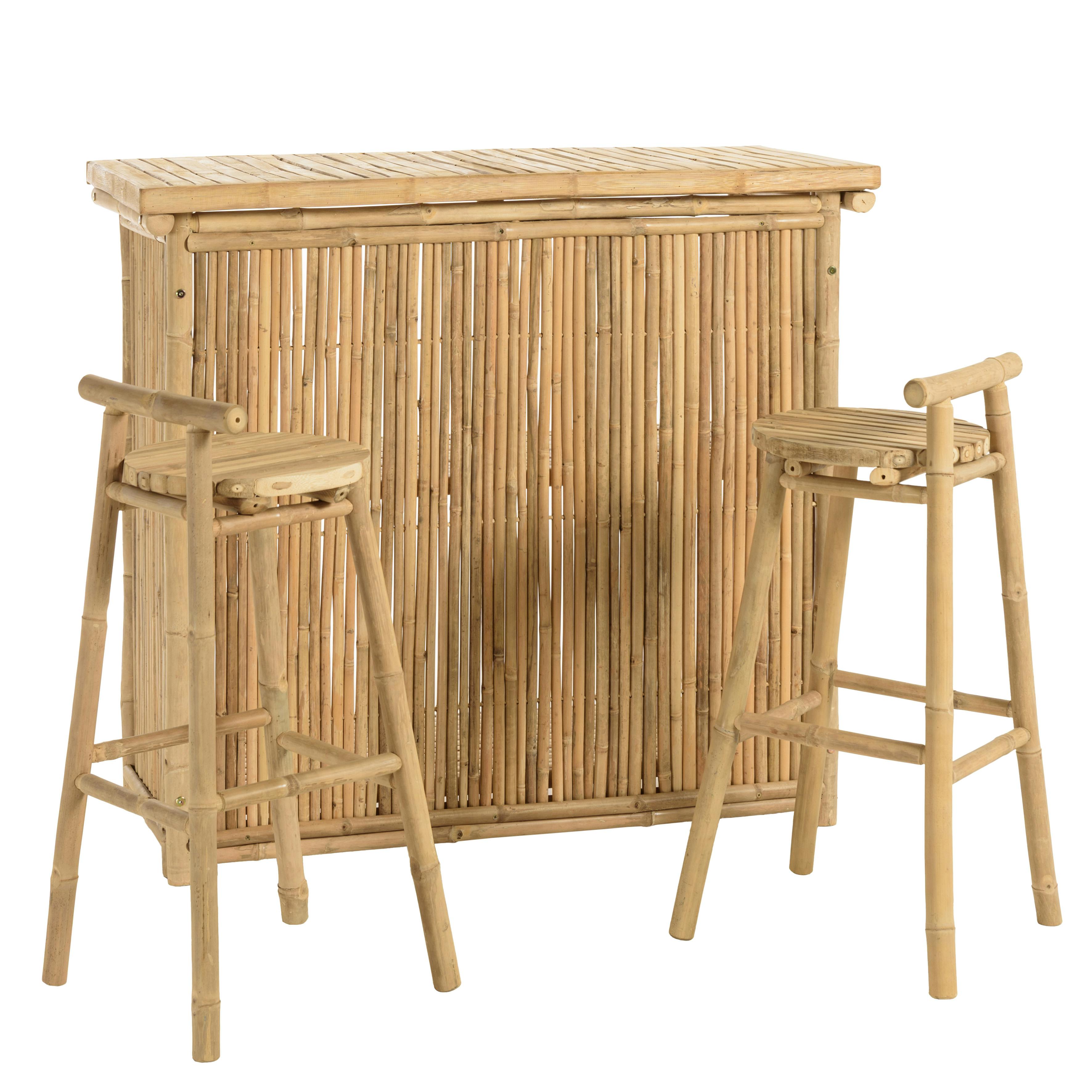 Ensemble bar et 2 tabourets avec dossier bambou CALVIA