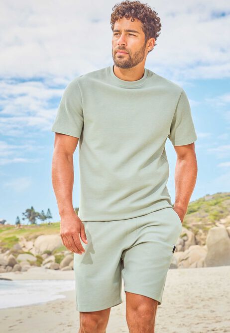 Mens Green Compact Textured T-Shirt