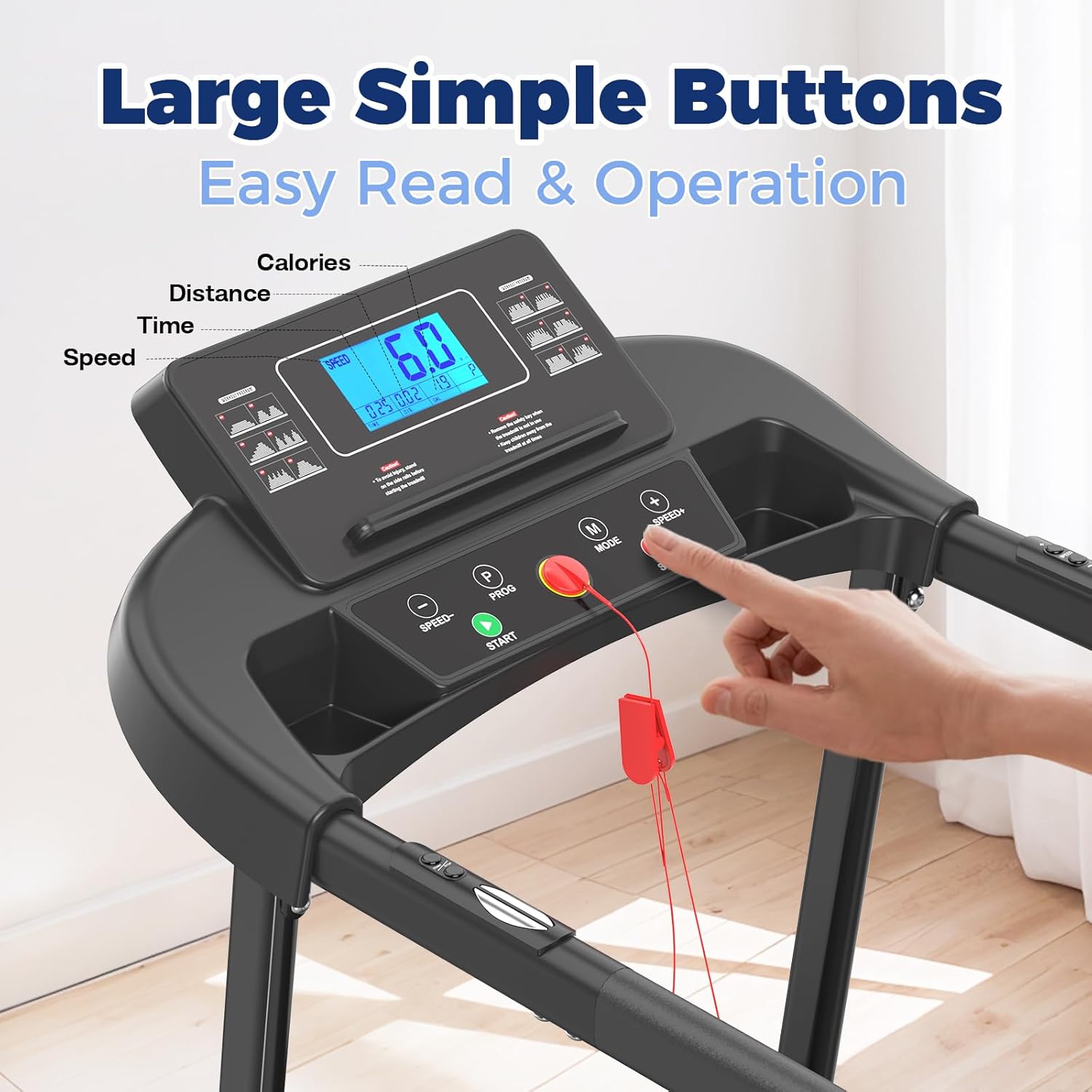 Treadmill for Senior at Home, Walking Jogging Running Pad Treadmill for Elderly, with Long Handrails, Heart Rate Monitor, Wide Running Belt, 2.5 HP, 300 LBS Capacity, PAD Stand & Cup Holder