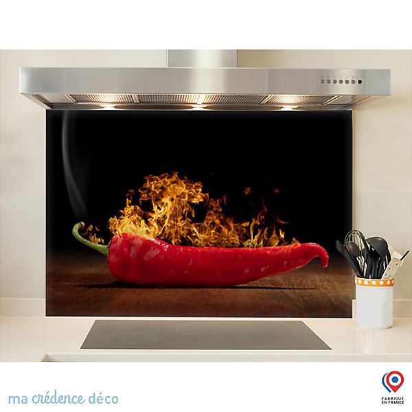 Crédence cuisine fond de hotte Piment rouge 2 - Verre trempé - L 90 cm x H 60 cm - MaCrédenceDéco