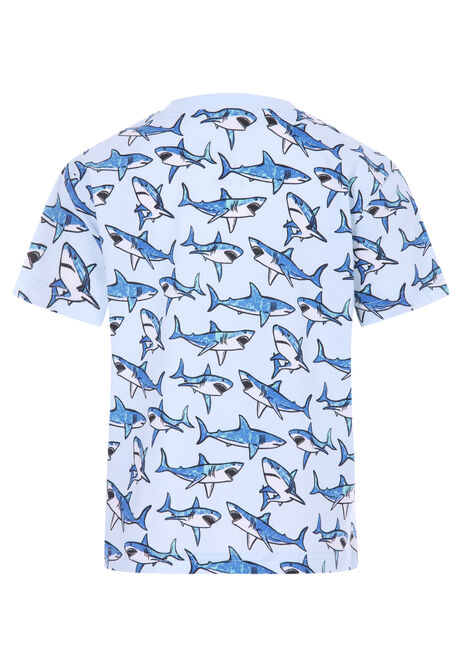 Younger Boys Blue Shark Print T-Shirt