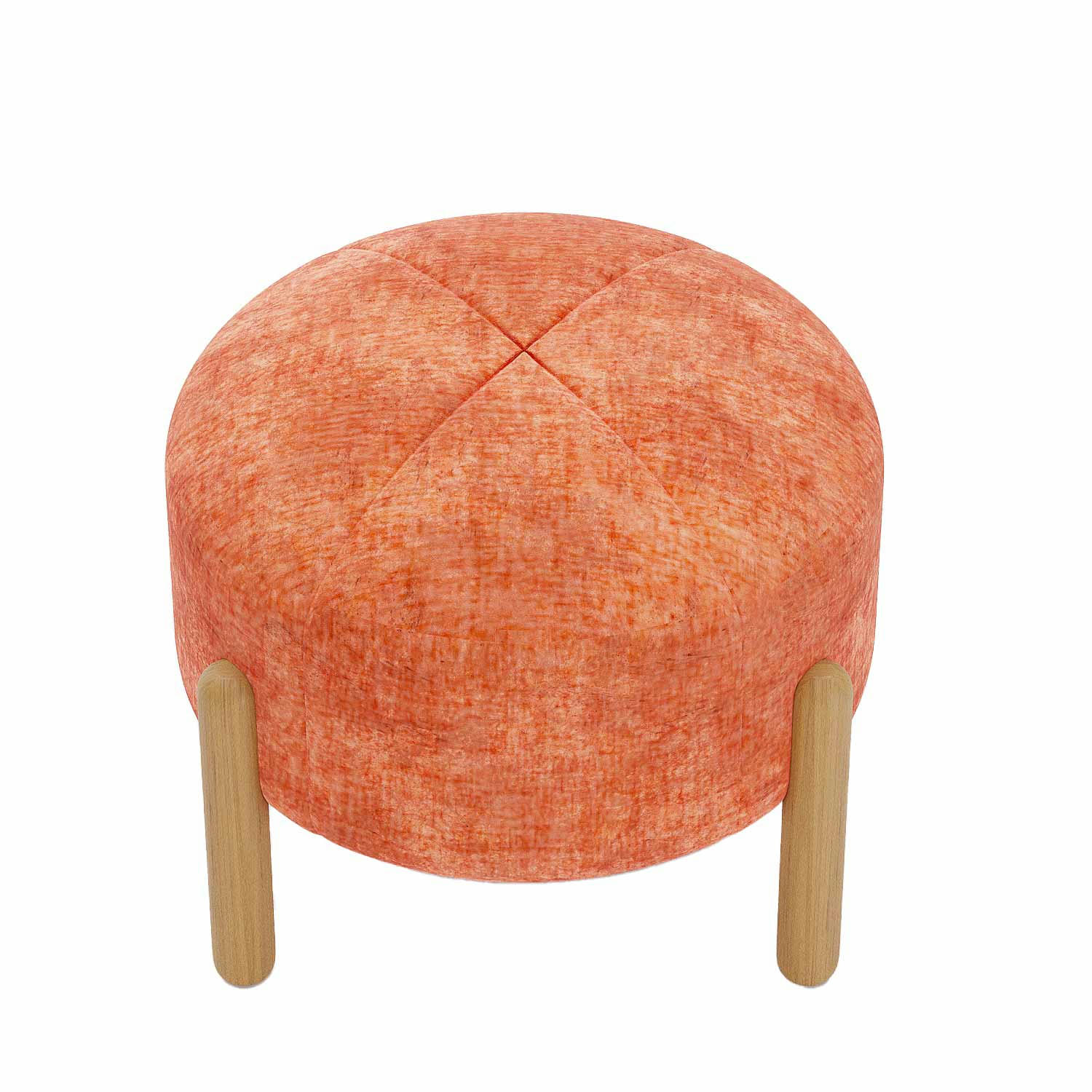 CAMELIA - Pouf rond en velours ocre & bois