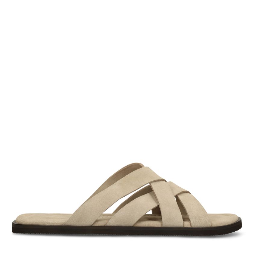 Manfield Beige suède gevlochten slippers