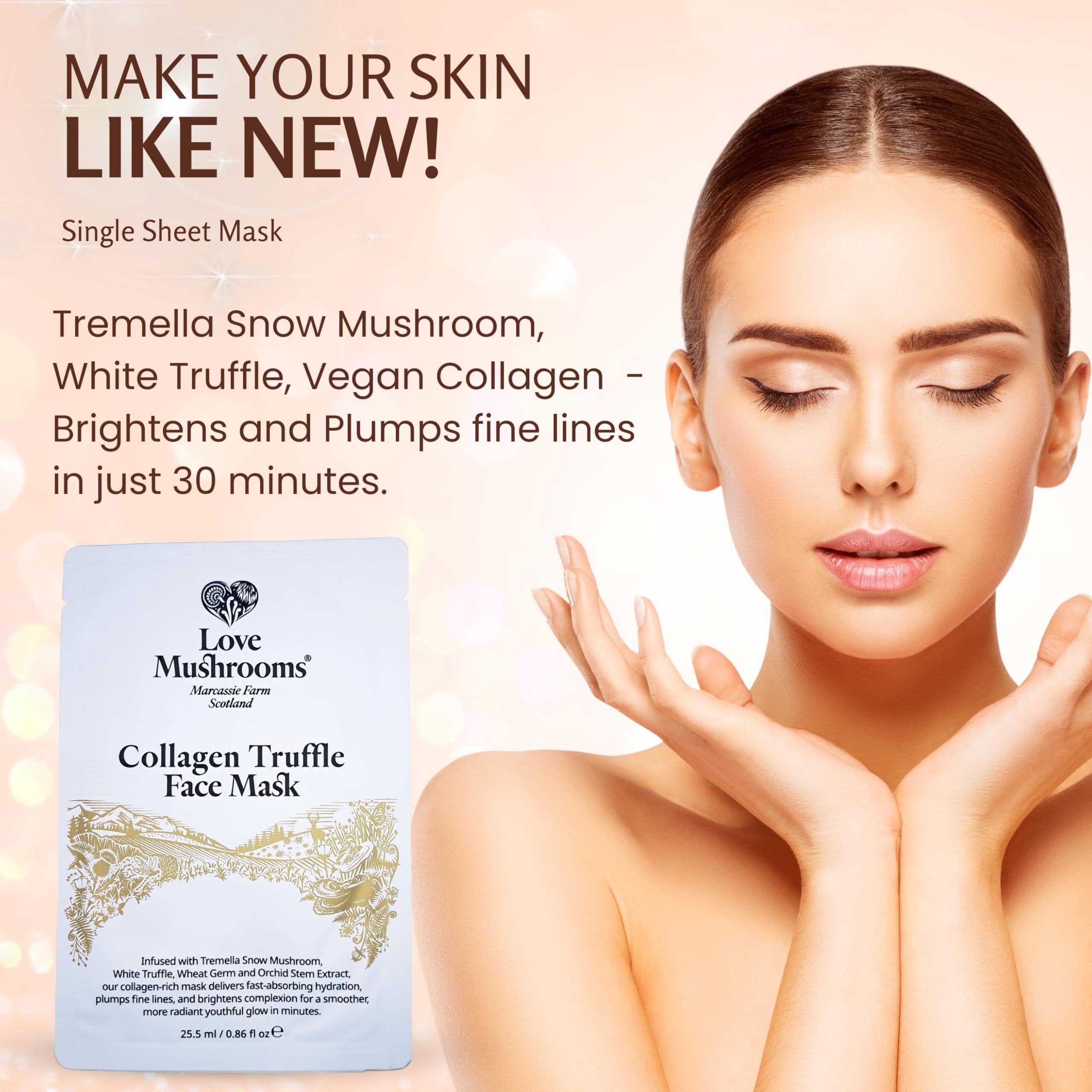 LOVE MUSHROOMS Luxury Collagen Truffle Sheet Mask | Fast Hydrating Glow Mask