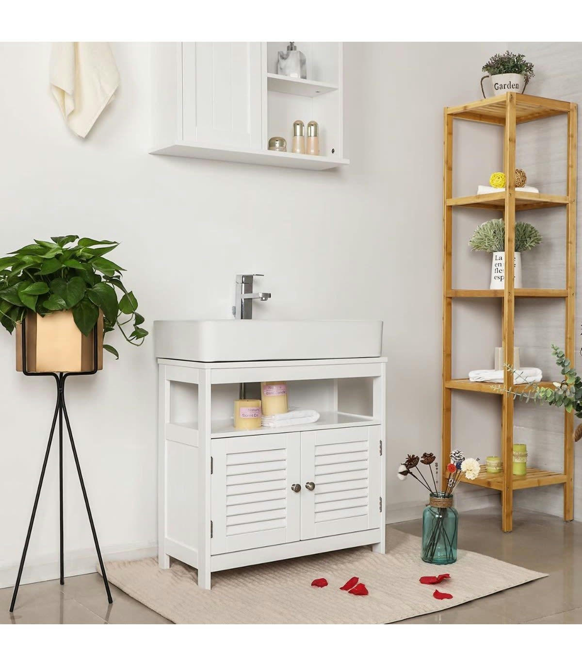 - Meuble sous vasque blanc 2 portes 1 niche L60 x H60 cm