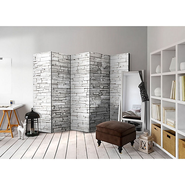 Paravent Blanc Sort II 5 Volets Design Pierre élégant 225 x 172 cm Gris et Blanc