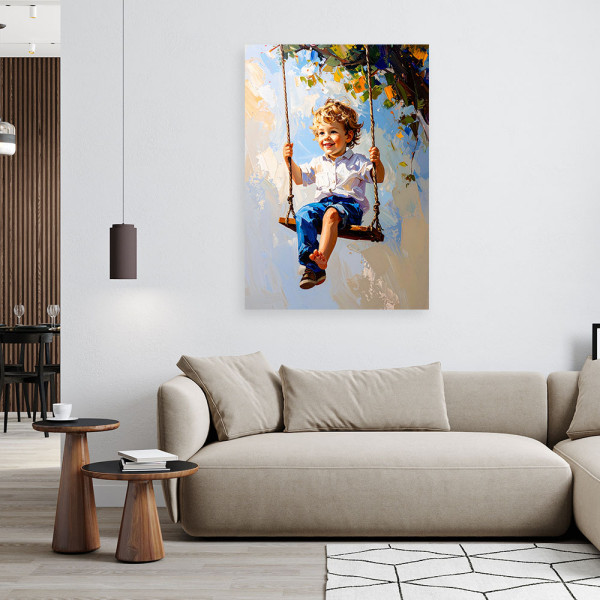 Obraz do pokoju dziecka, Chłopiec na huśtawce 20x30