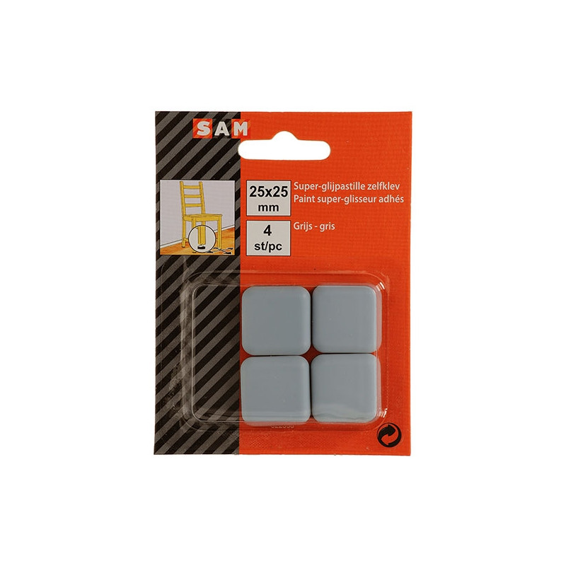 Patin glisseur gris en PVC adhésif 25 x 25 mm 4 pièces